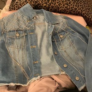 Denim blvd jean jacket with crystal tassels